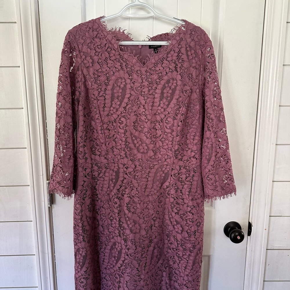 Talbots Mauve Lace Sheath cocktail/wedding Midi Dress - Picture 2 of 6